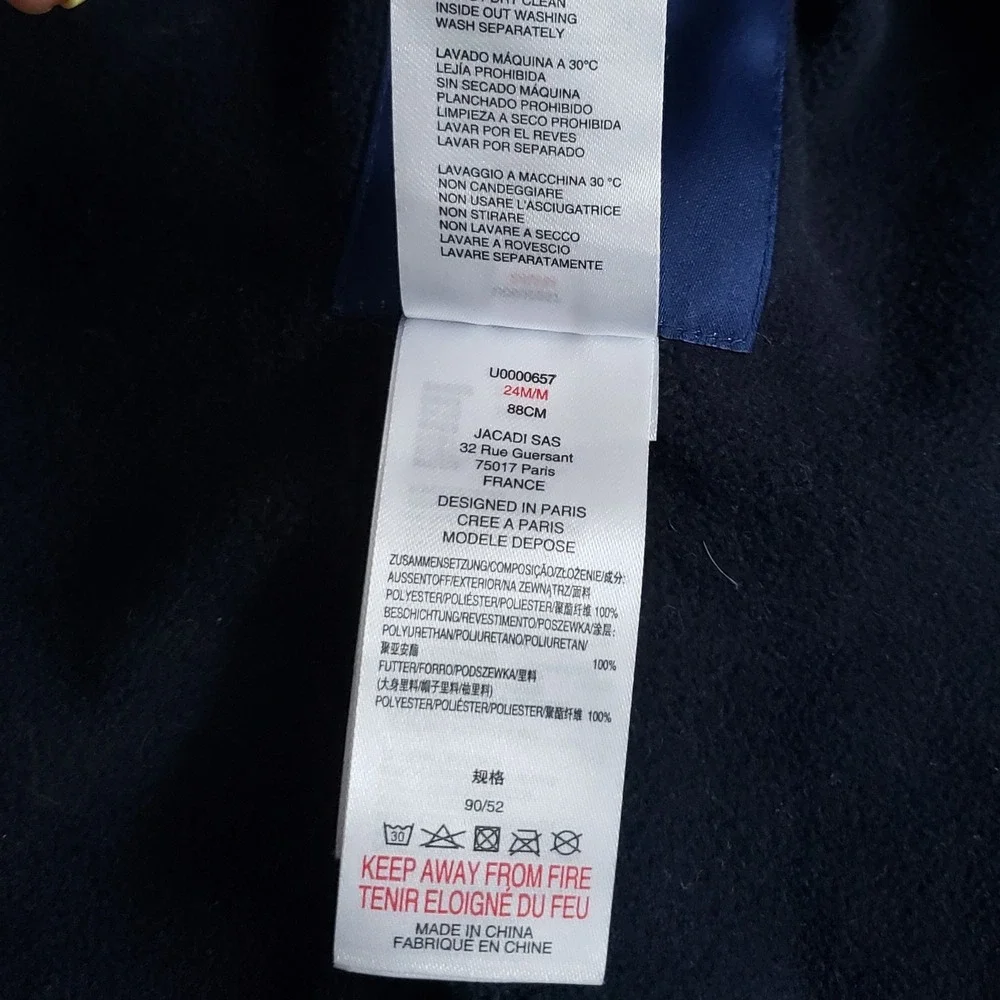 Jacadi Paris Raincoat Girls 24M Navy Cat Print Vinyl Hooded Waterproof Jacket - Picture 6 of 7
